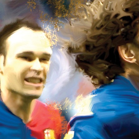 Iniesta y Puyol festejan