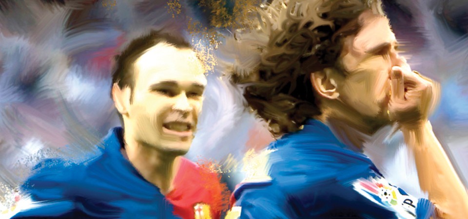 Iniesta y Puyol festejan